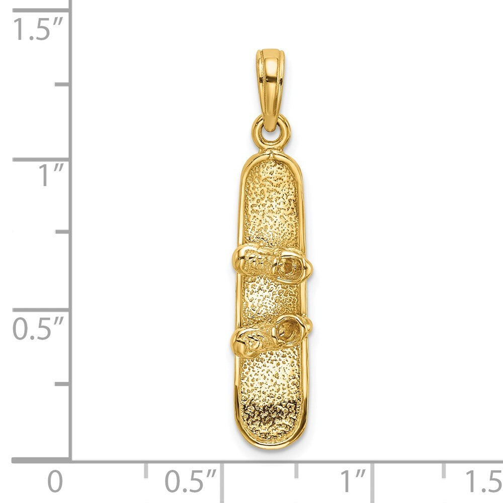 14k Yellow Gold Solid Polished 3-D Snowboard Charm Pendant for Women
