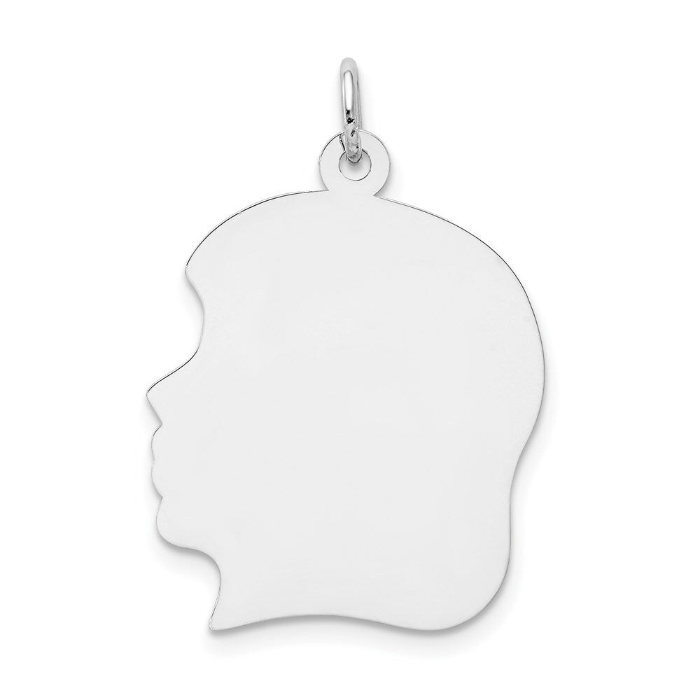 14k White Gold White Plain Large.018 Depth Facing Left Girl Charm Pendant