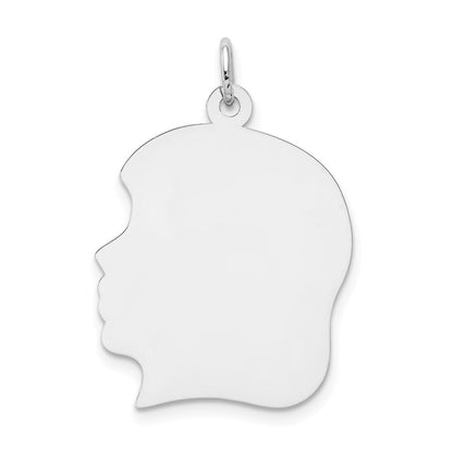 14k White Gold White Plain Large.018 Depth Facing Left Girl Charm Pendant