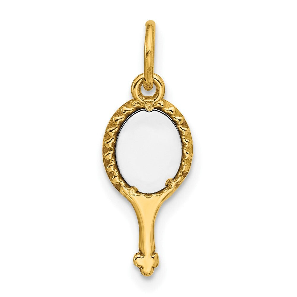 14k Two-tone Gold Fancy Hand Mirror Charm Pendant for Women
