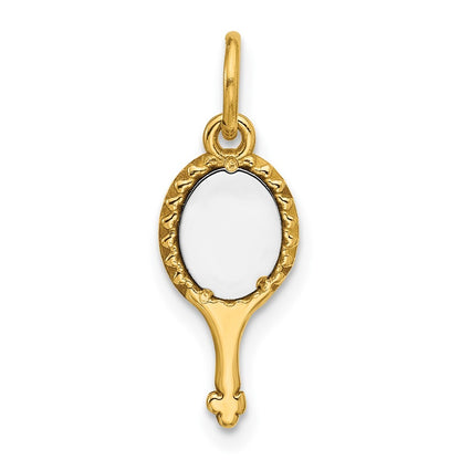 14k Two-tone Gold Fancy Hand Mirror Charm Pendant for Women