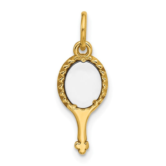 14k Two-tone Gold Fancy Hand Mirror Charm Pendant for Women
