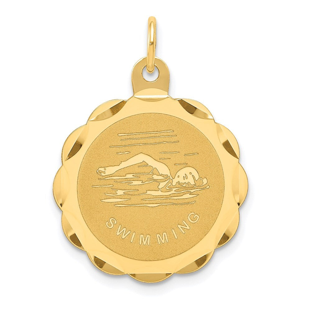14k Yellow Gold Swimming Disc Charm Pendant for Women