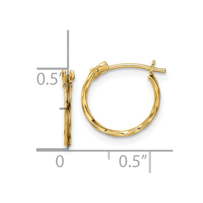 14k Yellow Gold Polished Twisted Hinged Hoop Earrings Gift for Women