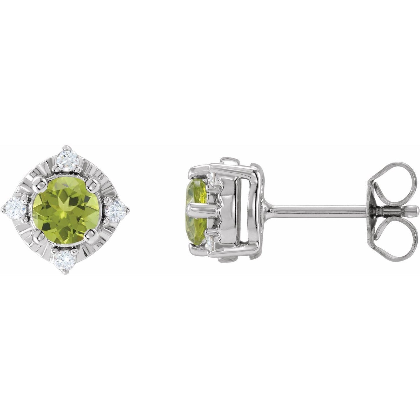 Sterling Silver Peridot and .08 CTW Diamond Halo-Style Stud Earrings