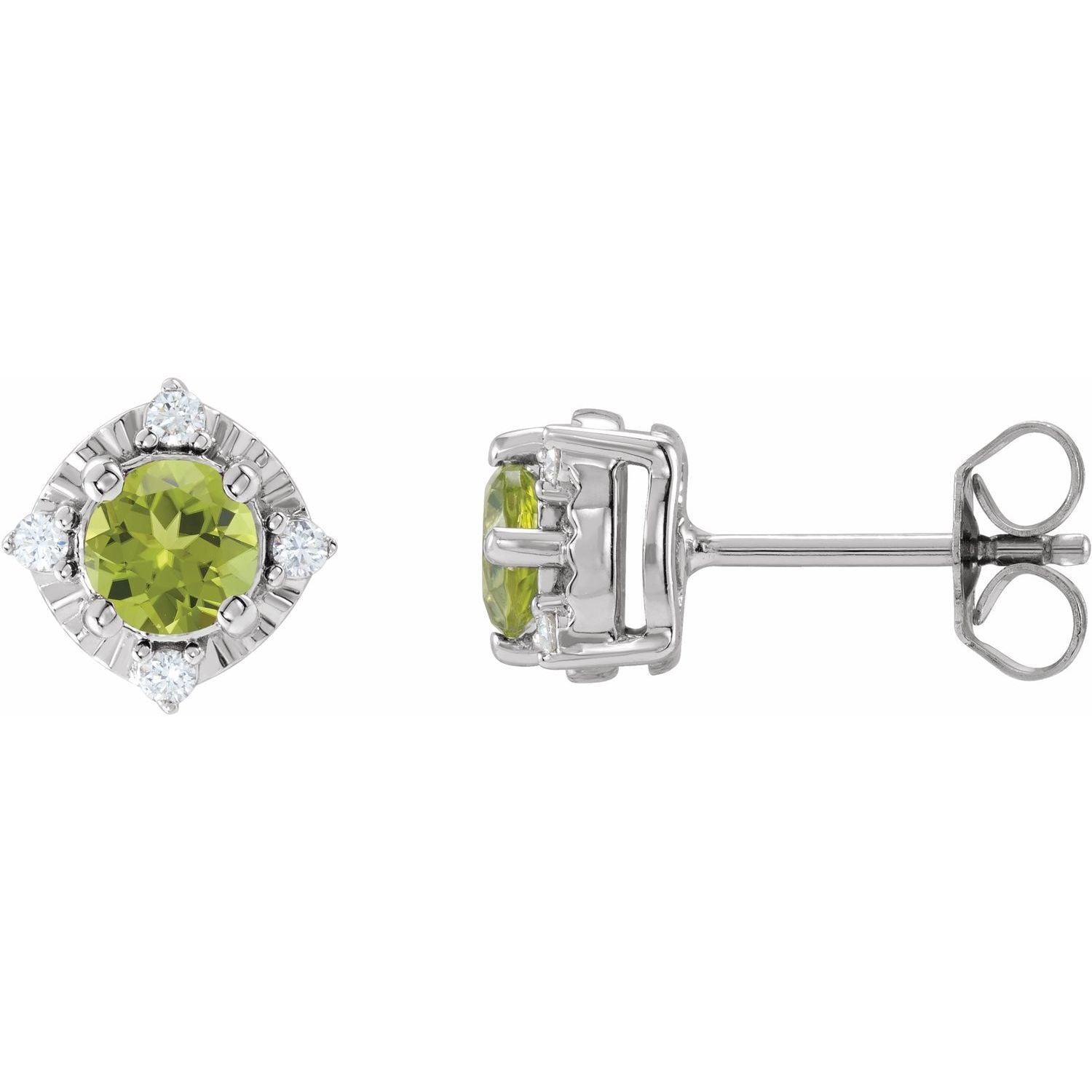 Sterling Silver Peridot and .08 CTW Diamond Halo-Style Stud Earrings