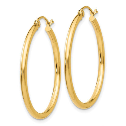 14k Yellow Gold Polished 2x30mm Tube Hoop Earrings