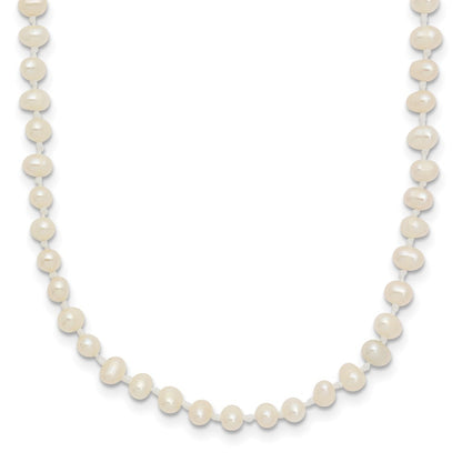 14k Yellow Gold 3-4mm White Semi-Round Cultured Pearl Necklace 16"