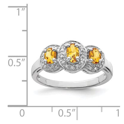 Sterling Silver Rhodium Citrine & Diamond Ring Size 8