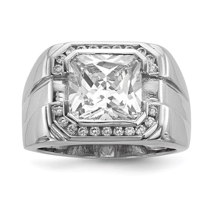 Sterling Silver Rhodium-plated Mens Cubic Zirconia Ring Size 9