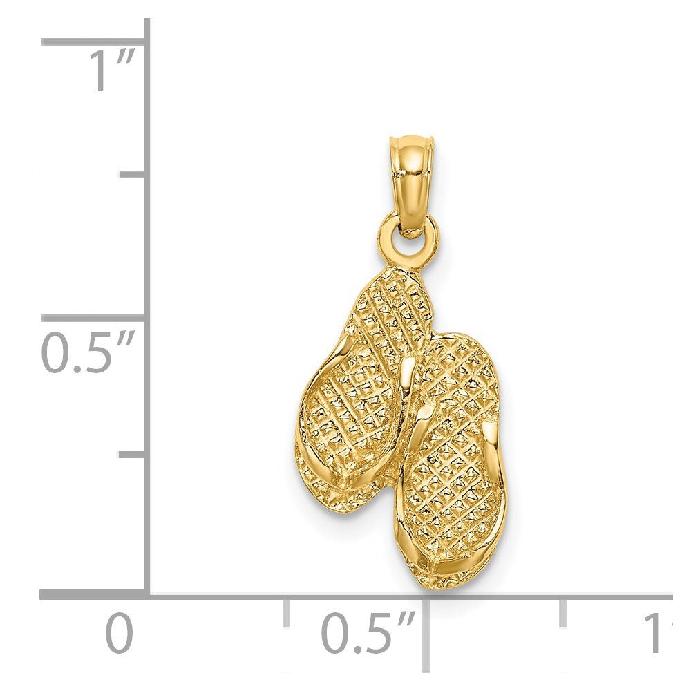 14k Yellow Gold 3D DESTIN, FLORIDA Double Flip-Flop Charm Pendant for Women