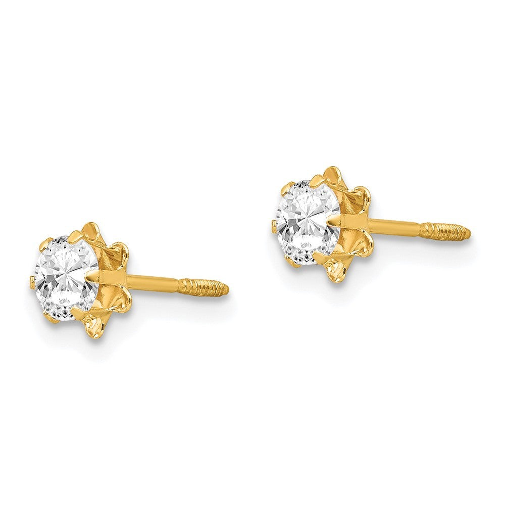 14k Yellow Gold 4mm CZ Birthstone (Apr) Screwback Earrings