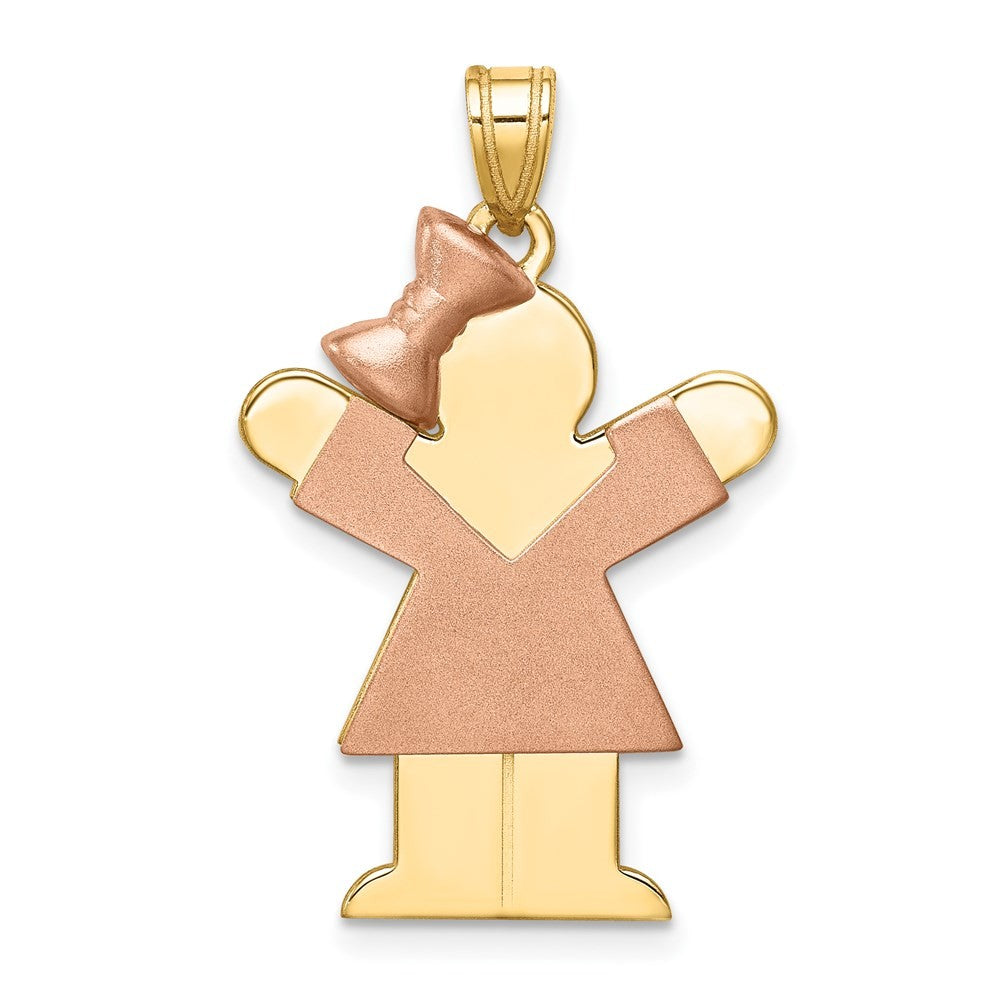 14k Two-Tone Gold Large Girl w Bow on Left Engravable Charm