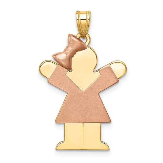 14k Two-Tone Gold Large Girl w Bow on Left Engravable Charm