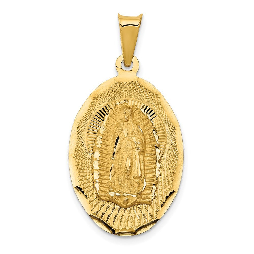 14k Yellow Gold Polished Diamond-Cut Lady Of Guadalupe Oval Pendant
