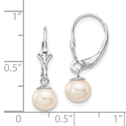 14k White Gold 6-7mm Freshwater Cultured Pearl Dangle Leverback Earrings