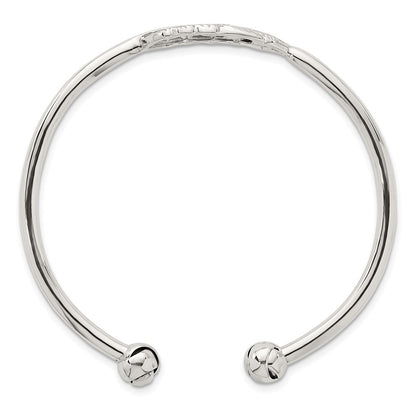 Sterling Silver Polished and Grooved Feather Cuff Bangle