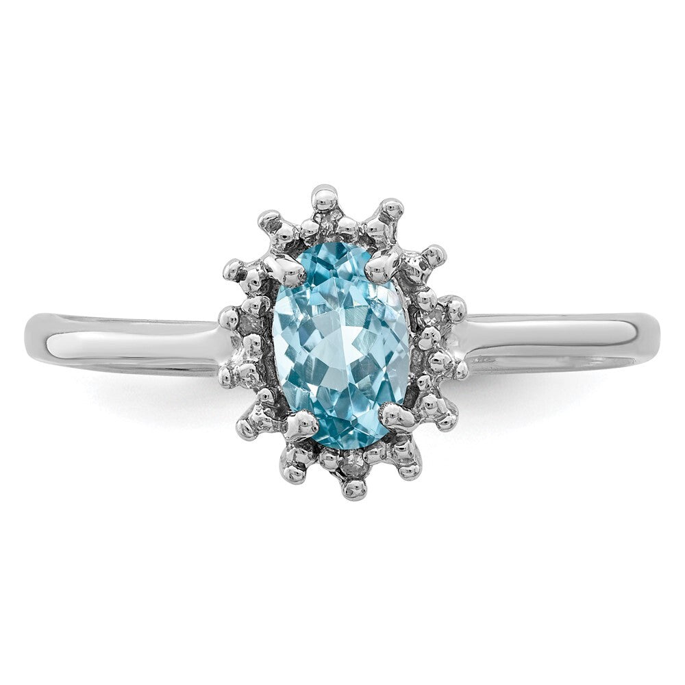 Sterling Silver Rhodium Light Swiss Blue Topaz Diamond Ring Size 8