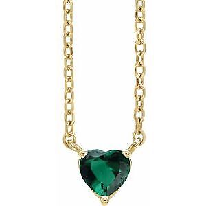 14k Yellow Gold Lab-Grown Emerald Heart 16-Pendant Necklace 18"