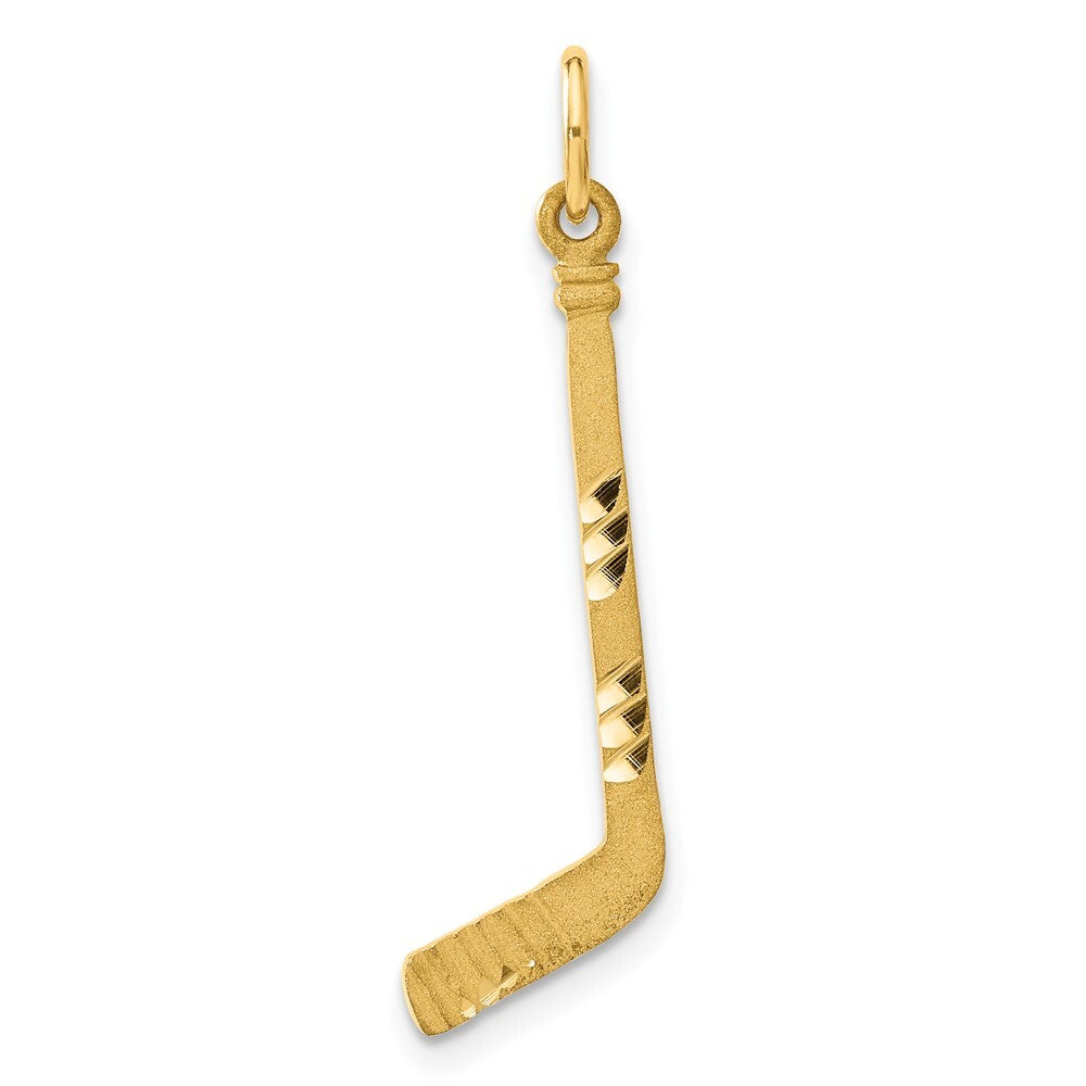 14k Yellow Gold Satin Diamond-cut Hockey Stick Charm