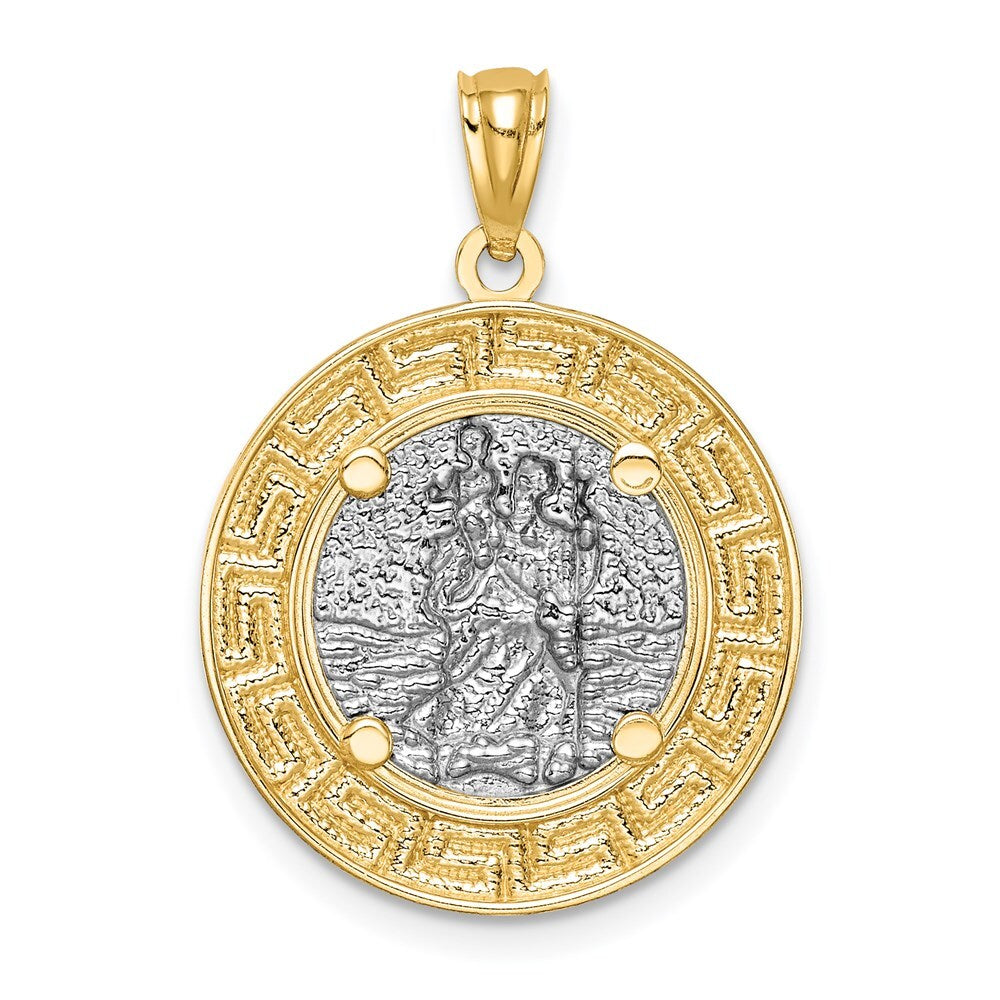 14k Yellow Gold  Rhodium St. Christopher Medal Pendant for Women