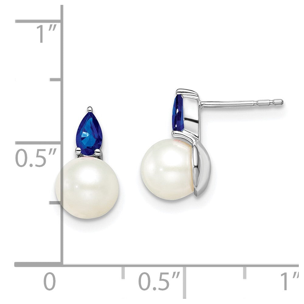 14k White Gold FWC Pearl and Sapphire Stud Earrings
