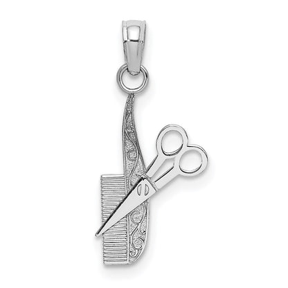 14k White Gold Comb and Scissors Charm Pendant