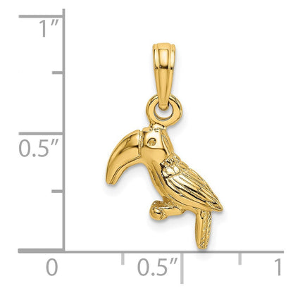 14k Yellow Gold 3-D Textured/Polished Toucan Bird Charm