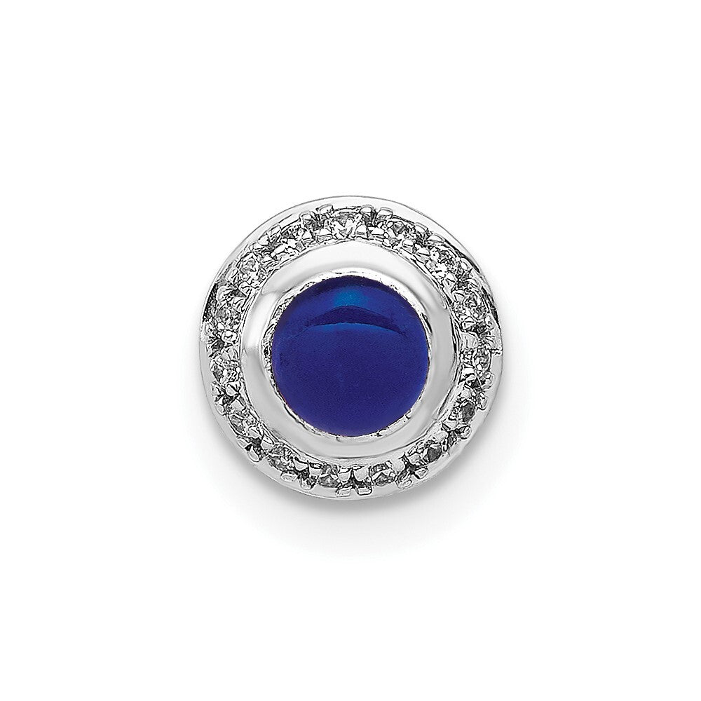 14k White Gold Diamond and Cabochon .47 Sapphire Chain Slide Pendant for Women