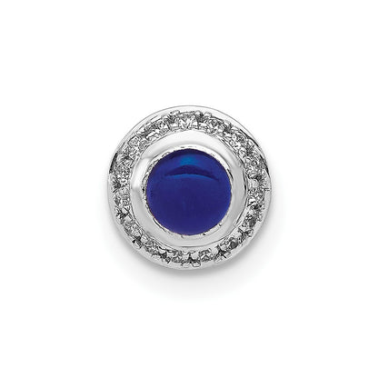 14k White Gold Diamond and Cabochon .47 Sapphire Chain Slide Pendant for Women