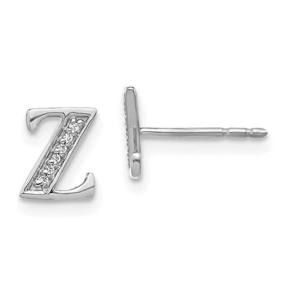14k White Gold Diamond Initial Z Stud Earrings Gift for Women