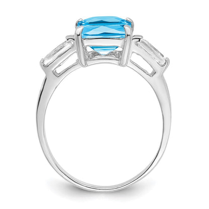 Sterling Silver Rhodium Blue Topaz Ring Size 6