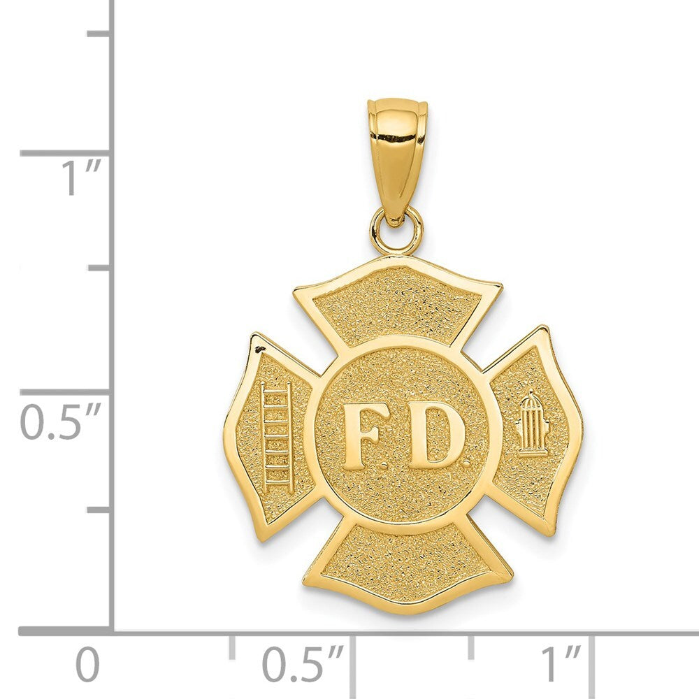 14k Yellow Gold Fire Department FD Badge Pendant for Women