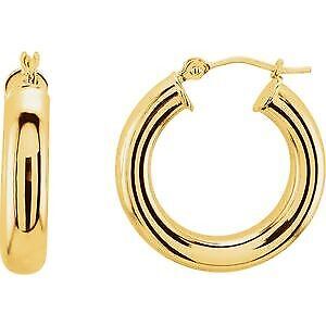 14k Yellow Gold Tube 20 mm Hoop Earrings Gift Gift for Women