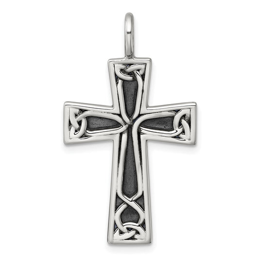 Sterling Silver Antiqued Polished Cross Pendant