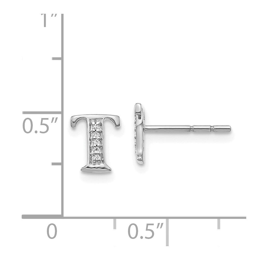 14k White Gold Diamond Initial T Stud Earrings Gift for Women