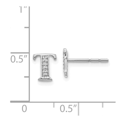 14k White Gold Diamond Initial T Stud Earrings Gift for Women