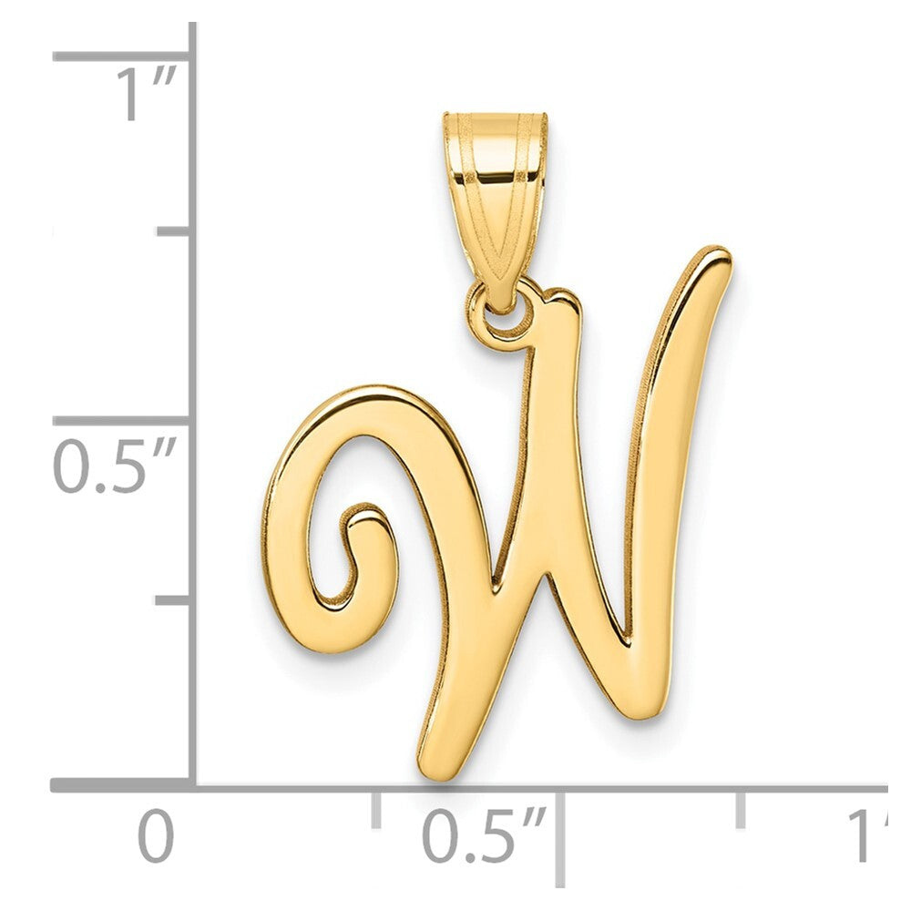 14k Yellow Gold Script Letter W Initial Pendant for Women