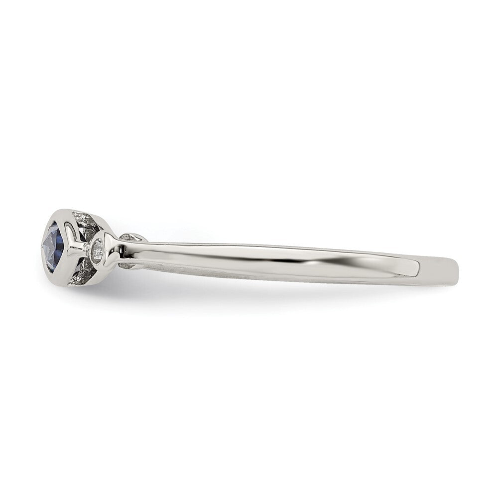 Sterling Silver Rhod-pltd Polished Created Sapphire/White Topaz Ring Size 8