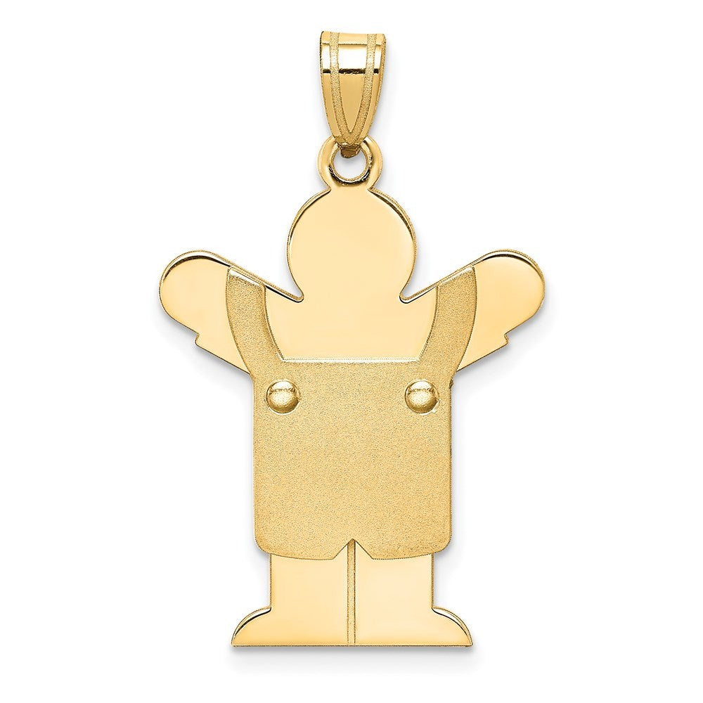 14k Yellow Gold Solid Satin Engravable Boy w Overalls Charm