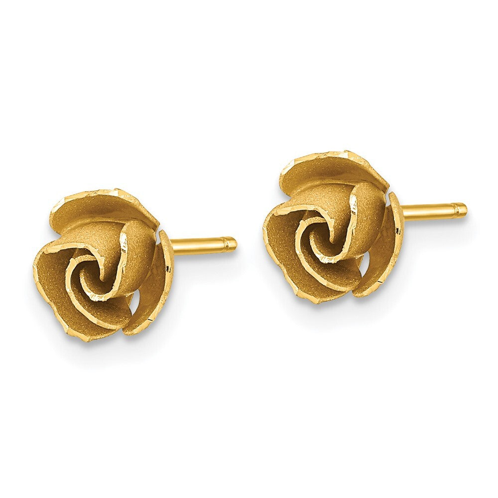 14k Yellow Gold Yellow Gold Satin Finish Diamond-Cut Rose Stud Earrings