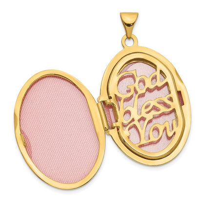 14k Yellow Gold  White Rhodium Diamond Guardian Angel Oval Family Locket Pendant