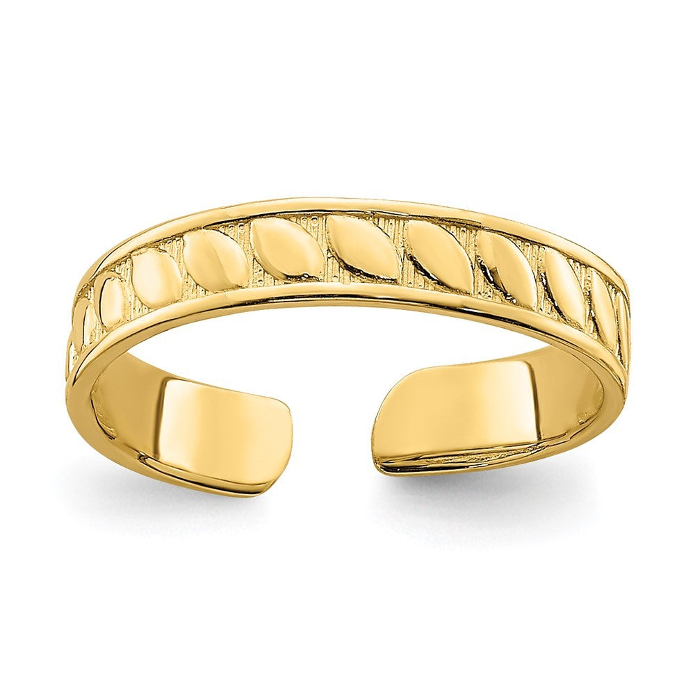 14k Yellow Gold Adjustable Leaf Engraved Design Toe Ring