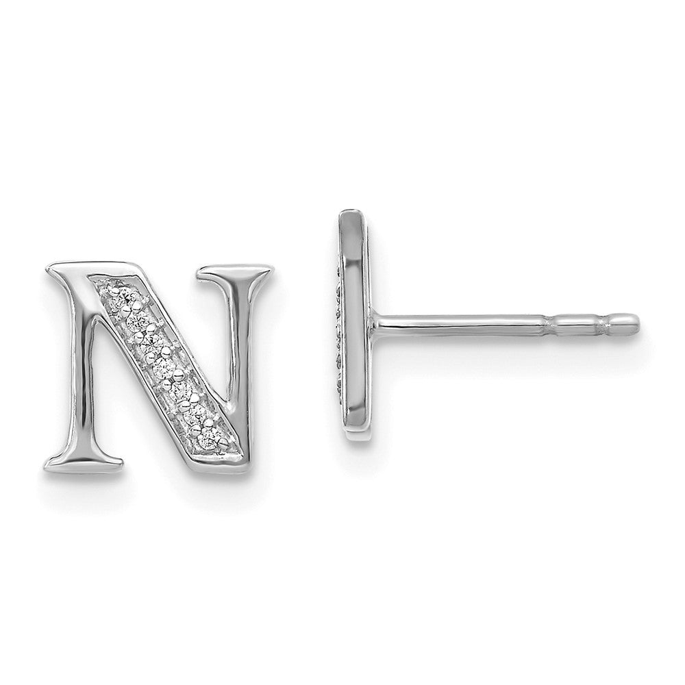 14k White Gold Diamond Initial N Earrings