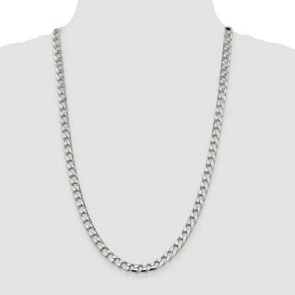 Sterling Silver Rhodium-plated 7.2mm Diamond-cut Square Curb Chain