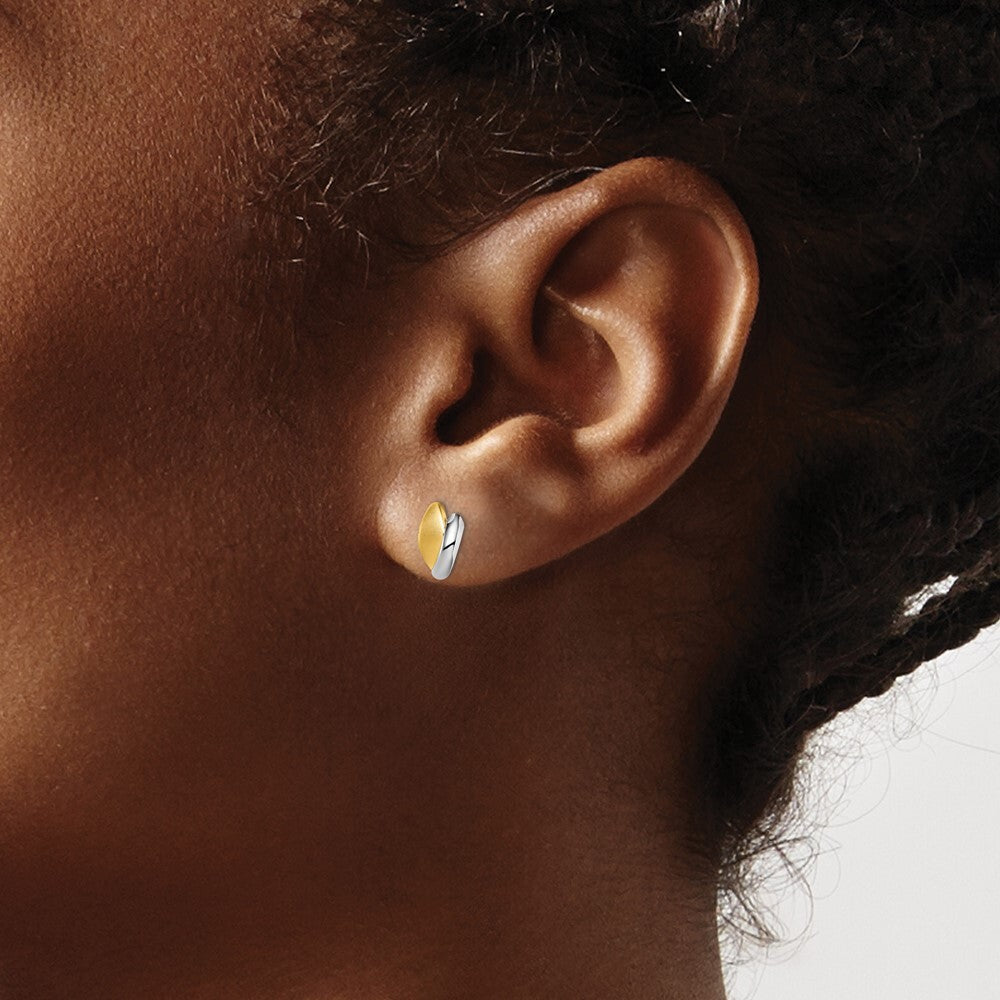 14k Yellow Gold Rhodium Satin Leaf Stud Earrings Gift for Women