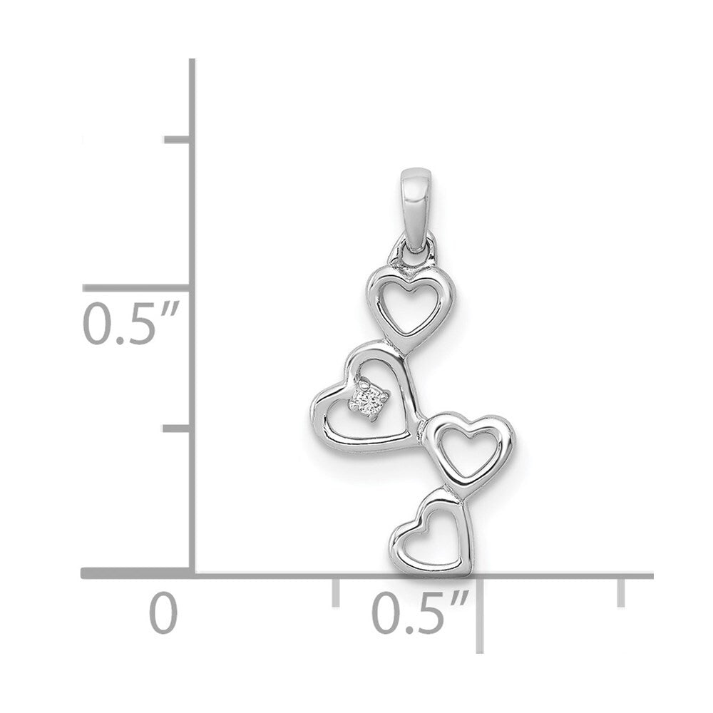 14k White Gold .01ct. Diamond Four Hearts Pendant for Women