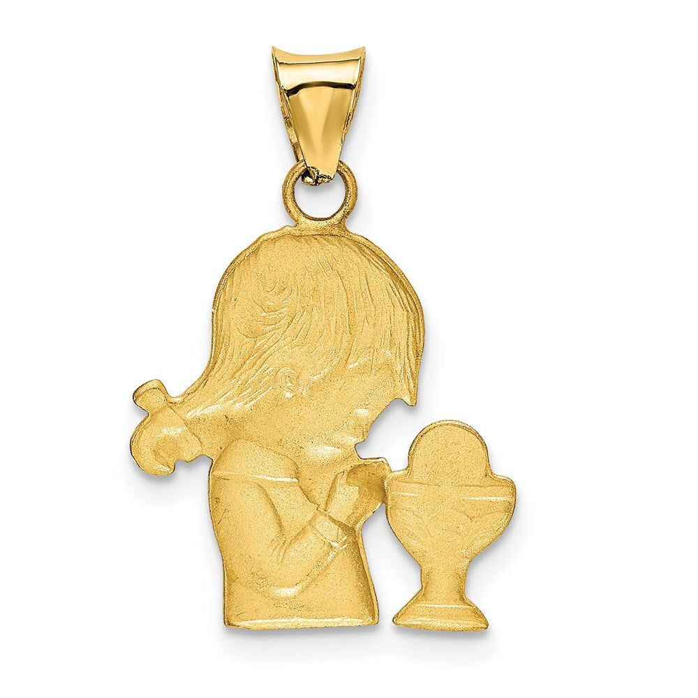 14k Yellow Gold Rhodium Diamond-Cut Girl Communion Semi-solid Pendant for Women