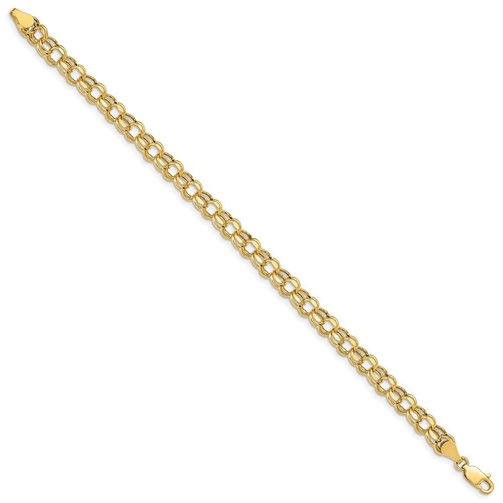 14k Yellow Gold 6mm Hollow Diamond-cut Double Link 8 inch Charm Bracelet