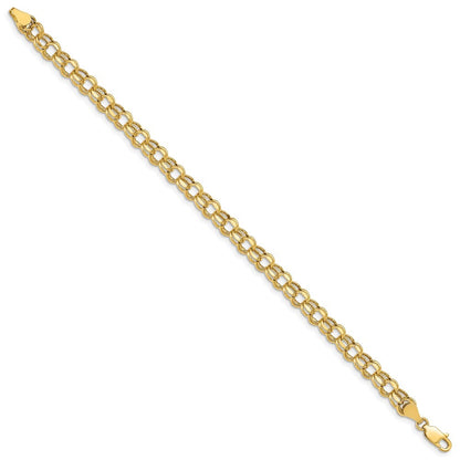 14k Yellow Gold 6mm Hollow Diamond-cut Double Link 8 inch Charm Bracelet